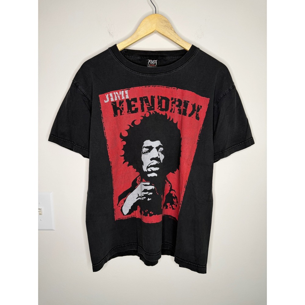 Vintage 90s Y2K Rockvolution Jimi Hendrix T-Shirt Large Black Faded Rock Grunge